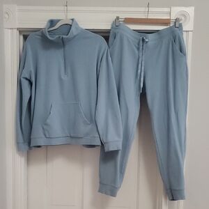Andrew Marc New York Light Blue Ribbed Quarter Zip & Joggers Set* (Large)